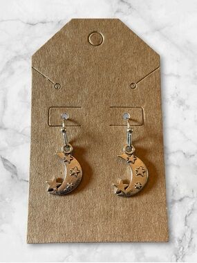 Silver Moon & Star Dangle Earrings - Women Jewelry
